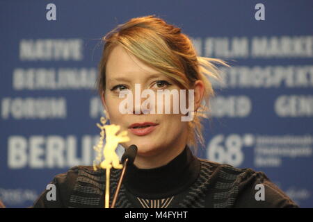 Conférence de presse à l'hôtel Grand Hyatt à Berlin/Allemagne pour "Jeune fille" par 68e Berlinale (Festival International du Film.) avec : Robert Pattinson, David Zellner, Natham Zellner, Mia Wasikowska . Où : Berlin/Allemagne, Quand : 16.février 2018, "Crédits : T.O.Images / Alamy Live News" Banque D'Images