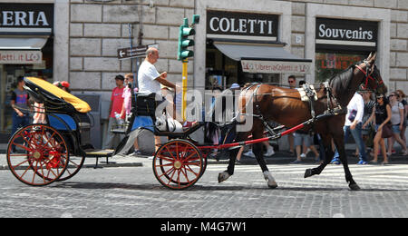 Senior man on horse char en face de Libreria Coletti et Souvenirs shop, Cité du Vatican, Rome, Italie. Banque D'Images