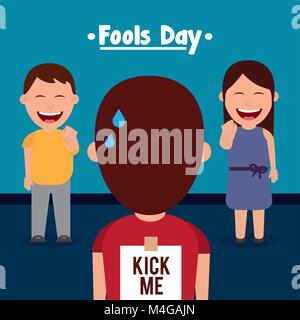 L'homme et la femme farce un ami me kick autocollant en retour fools day Illustration de Vecteur