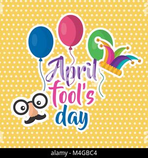 April Fools Day ballons moustache face jester hat poster Illustration de Vecteur