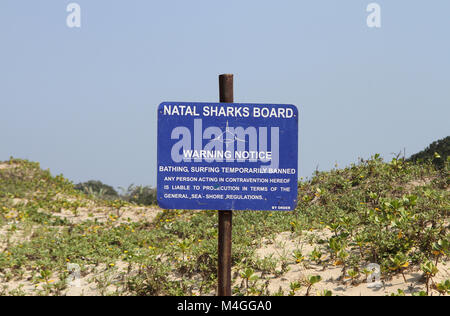 Natal Sharks Board Avis d'avertissement, Marina Beach, Margate, Kwazulu Natal, Afrique du Sud Banque D'Images