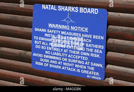 Natal Sharks Board Avis d'avertissement, Marina Beach, Margate, Kwazulu Natal, Afrique du Sud Banque D'Images