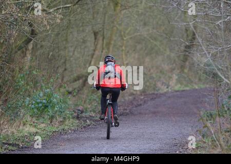 Un cycliste sur le sentier de la vallée de terriers, qui s'étend de nouvelles usines à Hayfield dans le Derbyshire. Banque D'Images