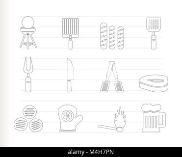 Pique-nique, barbecue et grill icônes - vector icon set Illustration de Vecteur