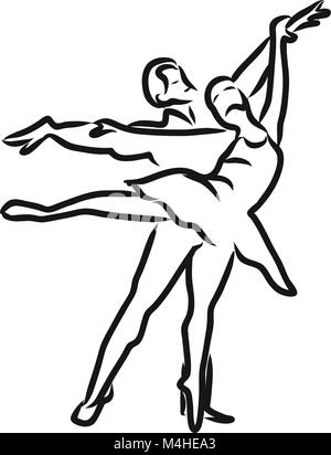 Dessin graphique la femme et l'homme des danseurs. Balett classique. Vecteur dessiné à la main dessin isolé. Illustration de Vecteur