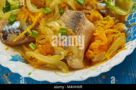 Hareng dans la carotte et l'oignon marinade, Close up Banque D'Images