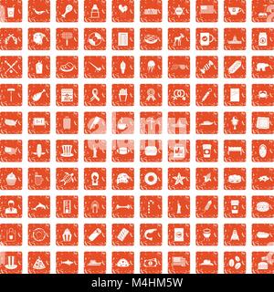 USA 100 icons set grunge orange Illustration de Vecteur