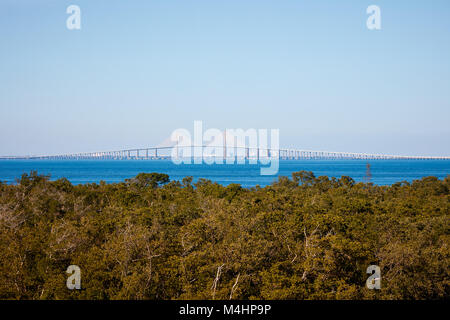 Sunshine Skyway bridge over Tampa Bay vu de Robinson Préserver, Bradenton, Floride Banque D'Images