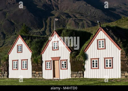 Vieilles maisons de gazon islandais Laufás, musée en plein air, Eyjafjörður, North-Iceland, Islande Banque D'Images