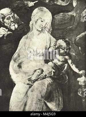 Vierge Marie et l'enfant, sketch pour l'Adoration des Mages, dessiné par Léonard de Vinci, vers 1481 Banque D'Images