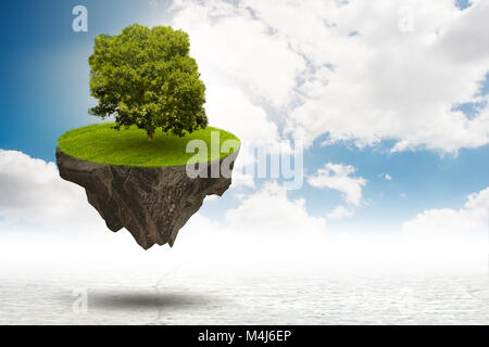Seul arbre sur l'île flottante - le rendu 3D Banque D'Images