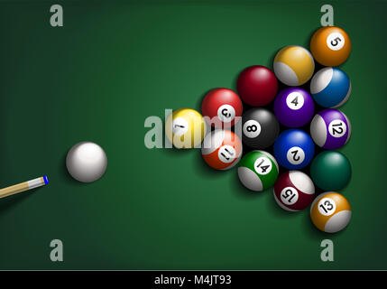 Boules de billard sur vert Banque D'Images