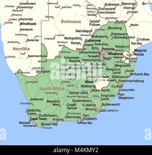 Carte de l'Afrique du Sud. Montre frontières du pays, les zones urbaines, les noms de lieux et de routes. Les étiquettes en anglais si possible. Projection : Spherical Mercator. Illustration de Vecteur