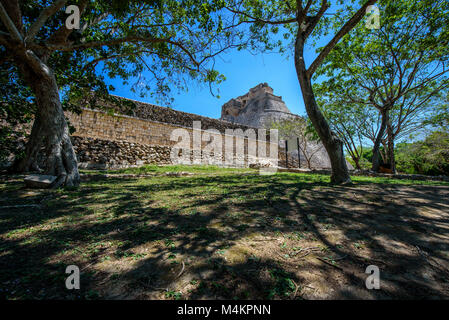 Vue de la Pyramide du Magicien de la ville maya préhispanique du site archéologique d'Uxmal, Yucatan, Province du Mexique, Amérique du Nord Banque D'Images
