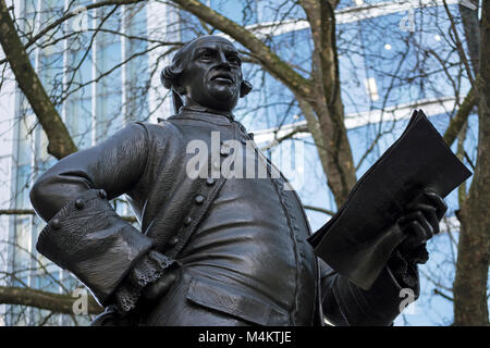 1988 La statue en bronze du 18ème siècle, journaliste et politicien radical John Wilkes par le sculpteur James Butler, New Fetter Lane, Londres, Angleterre Banque D'Images