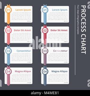 Tableau du processus vertical, organigramme modèle, des éléments de conception infographiques avec les nombres, et du texte, des infographies, workflow, étapes, options, vec Banque D'Images