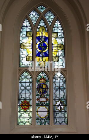 Vitrail dans l'église de St Barthélemy le moins, Londres Banque D'Images