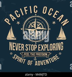 Voile Vintage typographie pour t-shirt impression sur fond bleu, vector illustration Illustration de Vecteur