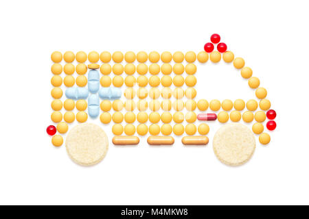 La médecine et les soins de Création de concept et de médicaments d'urgence, ambulance avec siren isolé sur blanc. Banque D'Images