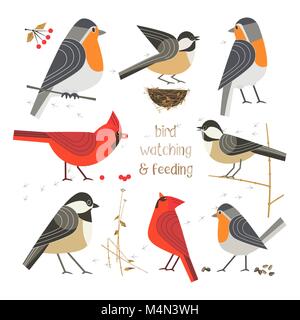 L'observation des oiseaux, nourrir les oiseaux l'icon set Illustration de Vecteur