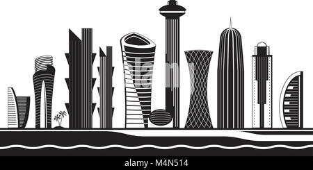 Skyline de Doha par jour - vector illustration Illustration de Vecteur