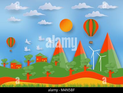 L'art du papier commercial de paysage à sauver le monde et l'écologie idée abstract background, vector illustration Illustration de Vecteur