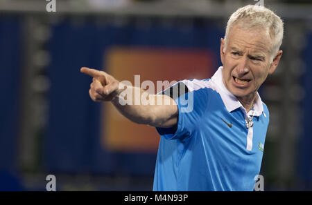 Delray Beach, Florida, USA. 16 Février, 2018. John McEnroe cristal comme il célèbre son 59 anniversaire au 2018 Delray Beach Ouvert le 16 février 2018 à Delray Beach, USA. People : John McEnroe Credit : tempêtes Media Group/Alamy Live News Banque D'Images