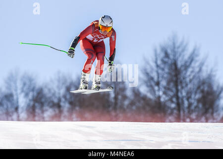 17 février 2018 : Michelle Gisin de Â Suisse compétitive dans Ladies' Super-G à Jeongseon centre alpin, Pyeongchang , Corée du Sud. Ulrik Pedersen/CSM Banque D'Images