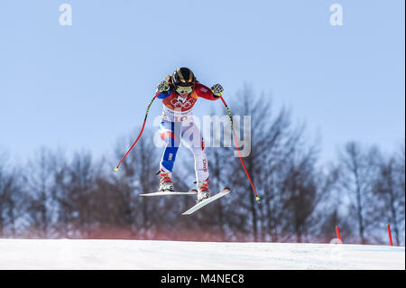 17 février 2018 : Tiffany Gauthier de Â France concurrentes dans Ladies' Super-G à Jeongseon centre alpin, Pyeongchang , Corée du Sud. Ulrik Pedersen/CSM Banque D'Images