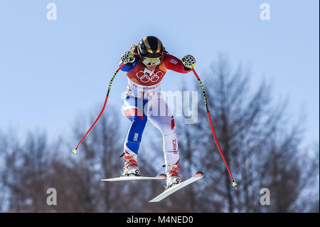 17 février 2018 : Tiffany Gauthier de Â France concurrentes dans Ladies' Super-G à Jeongseon centre alpin, Pyeongchang , Corée du Sud. Ulrik Pedersen/CSM Banque D'Images