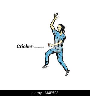 Joueur de Cricket prêt à lancer la balle vector illustration. Illustration de Vecteur