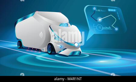 Chariot autonome en voiture sur la route. Les véhicules sans pilote. l'intelligence artificielle contrôle la voiture camion autonome. locus ' insignis dans une m Illustration de Vecteur