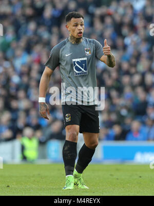 La ville de Coventry Jonson Clarke-Harris unis au cours de la FA Cup, 5ème tour à l'AMEX Stadium, Brighton. ASSOCIATION DE PRESSE Photo. Photo date : Samedi 17 février 2018. Voir l'ACTIVITÉ DE SOCCER histoire de Brighton. Crédit photo doit se lire : Gareth Fuller/PA Wire. RESTRICTIONS : EDITORIAL N'utilisez que pas d'utilisation non autorisée avec l'audio, vidéo, données, listes de luminaire, club ou la Ligue de logos ou services 'live'. En ligne De-match utilisation limitée à 75 images, aucune émulation. Aucune utilisation de pari, de jeux ou d'un club ou la ligue/dvd publications. Banque D'Images