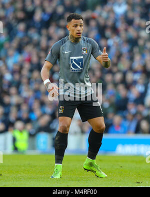 Jonson Clarke-Harris, de Coventry City, lors de la coupe Emirates FA, cinquième match au stade AMEX, Brighton. APPUYEZ SUR ASSOCIATION photo. Date de la photo: Samedi 17 février 2018. Voir PA Story FOOTBALL Brighton. Le crédit photo devrait se lire comme suit : Gareth Fuller/PA Wire. RESTRICTIONS : aucune utilisation avec des fichiers audio, vidéo, données, listes de présentoirs, logos de clubs/ligue ou services « en direct » non autorisés. Utilisation en ligne limitée à 75 images, pas d'émulation vidéo. Aucune utilisation dans les Paris, les jeux ou les publications de club/ligue/joueur unique. Banque D'Images