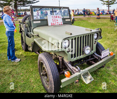 14 1029, l'Australie, Nouvelle Galles du Sud, Côte centrale, l'entrée, la Deuxième Guerre mondiale, Willys MB jeep militaire, exposées lors de la côte centrale SA Banque D'Images