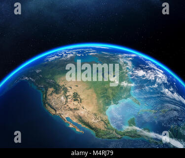 Terre vue de l'espace avec l'accent sur l'Amérique du Nord. Rendu 3D détaillées contre the Starry night sky (éléments de ce meublé de rendu par la NASA) Banque D'Images