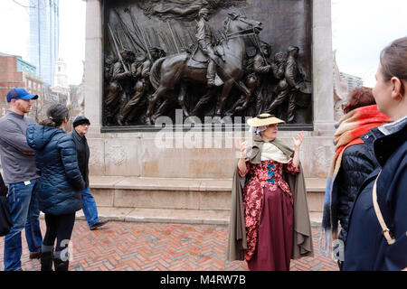 Un guide du joueur de la piste de la liberté au Robert Gould Shaw et au 54th Regiment Memorial, Boston, Massachusetts Banque D'Images