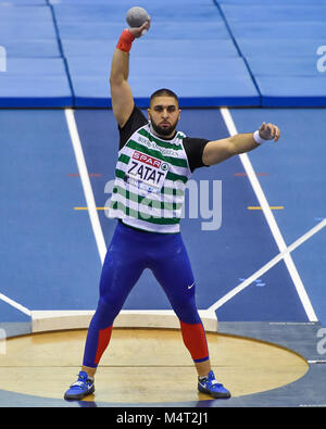 Youcef Zatat en action au cours du lancer du poids hommes durant la Finale SPAR Athlétisme Indoor Championships 2018 Arena à Birmingham le Samedi, 17 février 2018. BIRMINGHAM ENGLAND. Credit : Crédit : Wu G Taka Taka Wu/Alamy Live News Banque D'Images