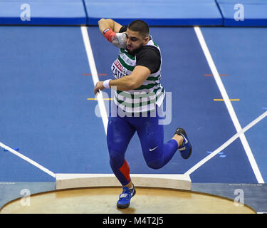 Youcef Zatat en action au cours du lancer du poids hommes durant la Finale SPAR Athlétisme Indoor Championships 2018 Arena à Birmingham le Samedi, 17 février 2018. BIRMINGHAM ENGLAND. Credit : Crédit : Wu G Taka Taka Wu/Alamy Live News Banque D'Images