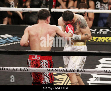 Las Vegas, Nevada, USA. Feb 18, 2018. Boxeurs Poids welter Danny ''Swift'' Garcia et Brandon Rios affrontent lors de leur élimination mi-moyens WBC combat le 17 février 2018 au Mandalay Bay Events Center à Las Vegas, Nevada. Crédit : Marcel Thomas/ZUMA/Alamy Fil Live News Banque D'Images