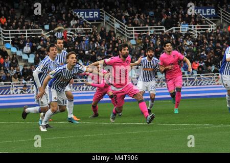 Au cours de la ligue espagnole match de football entre le Real Sociedad et Levante au stade Anoeta le 18 février 2018 à San Sebastian, Espagne Cordon Cordon Crédit : Presse Presse/Alamy Live News Banque D'Images