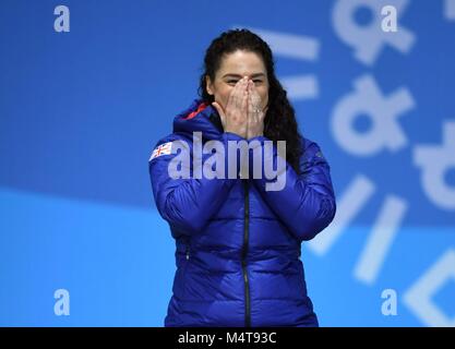 Womens squelette. Laura Deas (GBR). Cérémonies de remise des médailles. Pyeongchang Olympic Plaza. Jeux Olympiques d'hiver de Pyeongchang 2018. Alpensia. République de Corée. 18/02/2018. Credit : Sport en images/Alamy Live News Banque D'Images