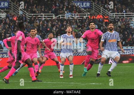 Au cours de la ligue espagnole match de football entre le Real Sociedad et Levante au stade Anoeta le 18 février 2018 à San Sebastian, Espagne Cordon Cordon Crédit : Presse Presse/Alamy Live News Banque D'Images