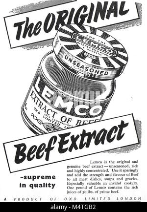 Lemco extrait de boeuf d'origine annonce, publicité dans Country Life Magazine UK 1951 Banque D'Images