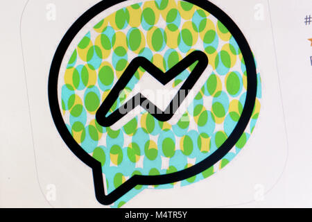 Londres, Royaume-Uni - 18 février 2018 : Facebook messenger kids logo sur l'écran d'un ordinateur. Facebook Messenger Kids est une app chat médias sociaux conçu pour les enfants. Banque D'Images