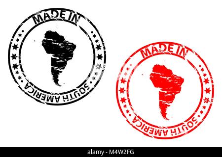 Faites en Amérique du Sud - timbres en caoutchouc - vector - Amérique du Sud - carte continent noir et rouge Illustration de Vecteur