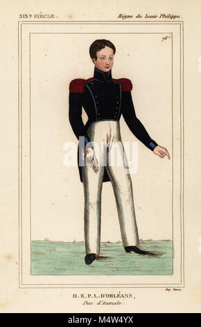 Henry d'Orléans, duc d'Aumale, Henri-Eugene-Philippe-Louis d'Orléans, Duc d'Aumale 1822-1897. Dans l'uniforme scolaire de l'ordre de Henri IV. Lithographie coloriée de : Le Bibliophile Jacob aka Paul Lacroix Costumes historiques de la France (Costumes historiques de la France), Administration de librairie, Paris, 1852. Banque D'Images