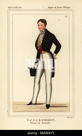 François d'Orléans, Prince de Joinville 1818-1900. Francois-Ferdinand-Philippe-Louis-Marie d'Orléans, Prince de Joinville en ville des vêtements. Lithographie coloriée de : Le Bibliophile Jacob aka Paul Lacroix Costumes historiques de la France (Costumes historiques de la France), Administration de librairie, Paris, 1852. Banque D'Images