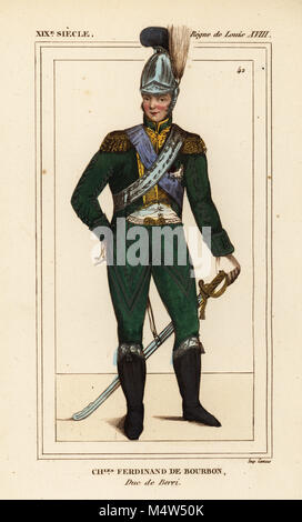 Charles Ferdinand de Bourbon, duc de Berry, 1778-1820. Dans l'uniforme des gardes du corps de Monsieur. Lithographie coloriée de : Le Bibliophile Jacob aka Paul Lacroix Costumes historiques de la France (Costumes historiques de la France), Administration de librairie, Paris, 1852. Banque D'Images