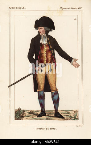 La mode masculine française de 1790. Lithographie coloriée de : Le Bibliophile Jacob aka Paul Lacroix Costumes historiques de la France (Costumes historiques de la France), Administration de librairie, Paris, 1852. Banque D'Images